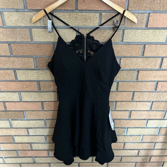 NWT B Darlin Juniors Black Lace Open Back Fit & Flare Dress Size 9/10 - Picture 2 of 5